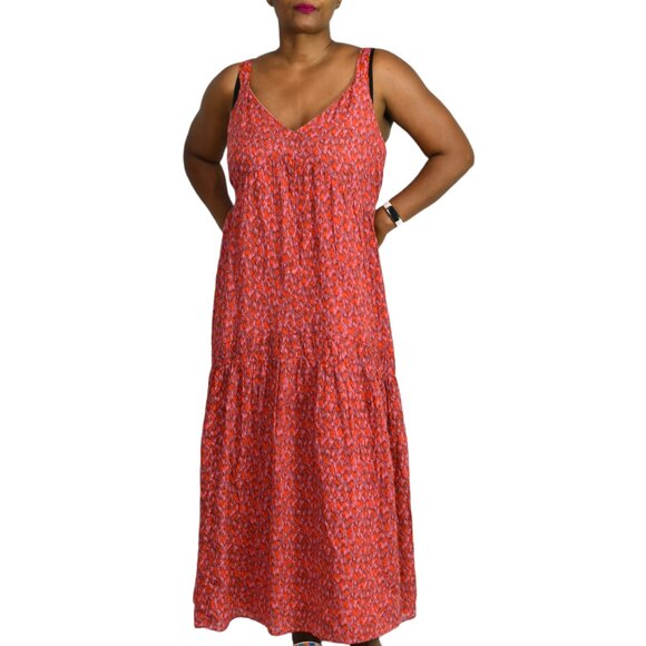 Joie Bondi Midi Dress Pink Tiered Cotton Sundress Loose Fit Straps Size Large - Picture 15 of 16